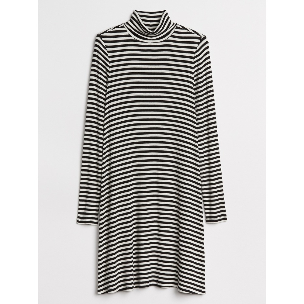 GAP Black/White Striped Turtle Neck Long Sleeve Dress Women's L